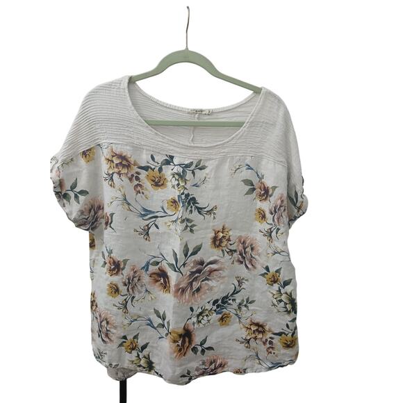 Lungo L'Arno Made in Italy Multi Color Linen Cap Sleeves Blouse  1X - Picture 1 of 10